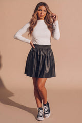 Black Faux Leather High Waisted Mini Skirt - Luxio
