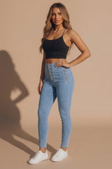 Light Blue High Waisted Button Detail Skinny Jeans – Mia