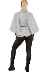 Grey Belted High Neck Cape Coat - Vivienne
