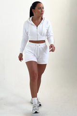 White Zip Up Hoodie & High Waisted Shorts Co-ord Set - Eliza