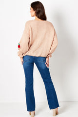 Pink Cherry Print Knit Tie Front Cardigan- Misha