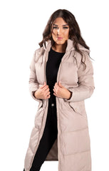 Stone Longline Hooded Puffer Coat - Ava
