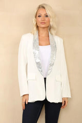 White Sequin Lapel Blazer - Ever
