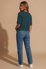 Teal Ribbed Short Sleeve Button Front Cardigan - Camy