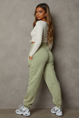 Sage Oversized High Waisted Shirred Drawstring Pocket Detail Cuffed Joggers - Samira