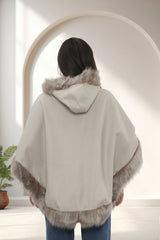 Beige Faux Fur Trim Hooded Cape – Leah