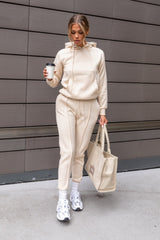 Cream Oversized Hoodie & High Waisted Seam Front Cuffed Joggers Loungewear Set - Martha