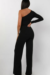 Black Belted One Shoulder Jumpsuit - Evelyn