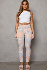 Coral Tie Dye High Waisted Skinny Jeans- Svina