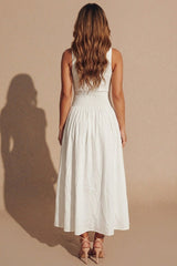 White Shirred Bodice Sleeveless Maxi Dress – Yinao