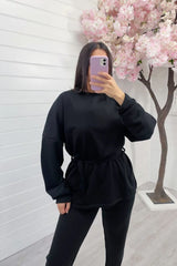 Black Tie-Waist Sweatshirt Loungewear Set – Rina