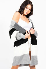 Grey Colour Block Longline Cardigan - Serenzia