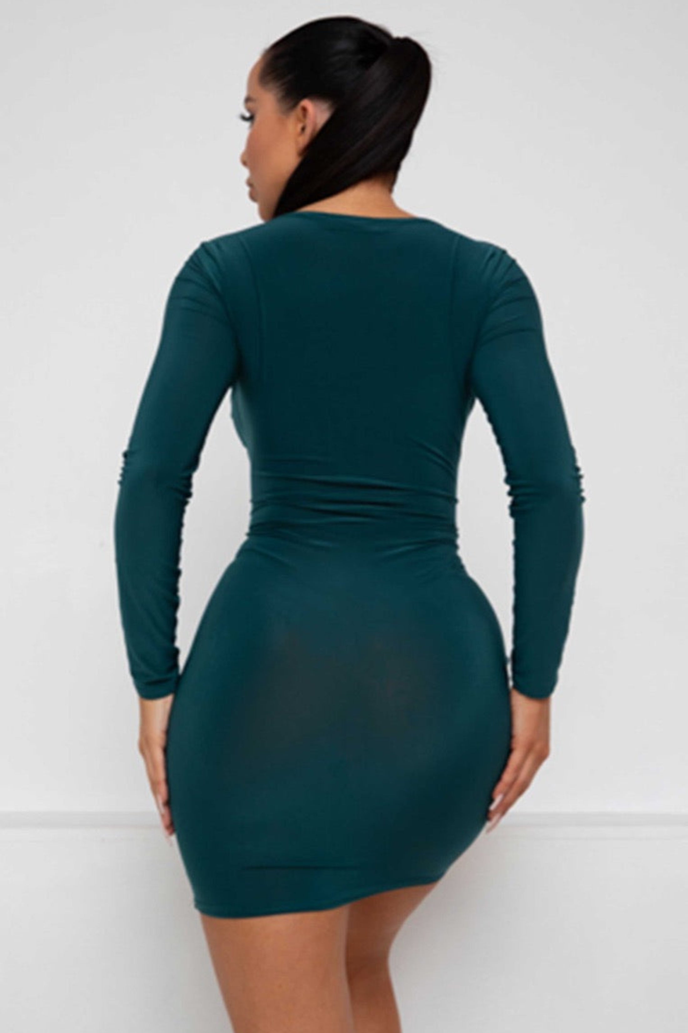 Green Square Neck Ruched Bodycon Mini Dress - Gina Green / 12 Green Square Neck Ruched Bodycon Mini Dress - Gina Green / 12