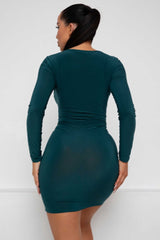 Green Square Neck Ruched Bodycon Mini Dress - Gina