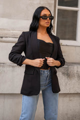 Black Long Sleeve Pocket Blazer - Tenely