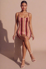Wine Zig Zag Strappy Bodycon Mini Dress- Teesan
