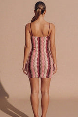 Wine Zig Zag Strappy Bodycon Mini Dress- Teesan