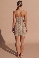 Beige Zig Zag Strappy Bodycon Mini Dress- Teesan