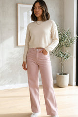 Blush Pink High Waisted Wide Leg Jeans- Viora