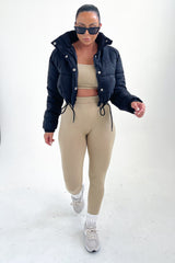 Black High Neck Padded Cropped Puffer Jacket - Khlo