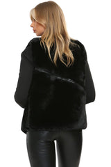 Black PU Faux Leather Faux Fur Gilet - Liana