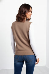 Mocha V Neck Sleeveless Knitted Vest- Hanya