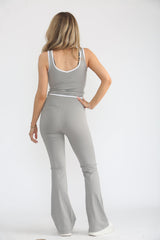 Grey Contrast Trim Top and Flared Trousers Activewear Set - Eleonora