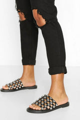 Black Studded Caged Sliders - Sinead