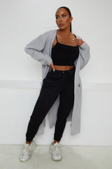 Grey Knitted Long Sleeve Side Split Longline Midi Cardigan - Avery