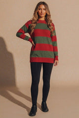 Red & Green Halloween Striped Knitted Jumper - Roynix
