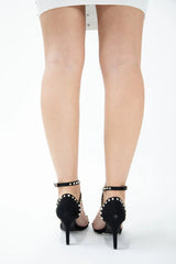 Black Studded Strappy High Heel Sandal - Sara