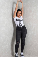 Black High Waisted Ripped Skinny Jeans- Sama