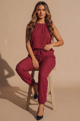 Wine Stud Detail Sleeveless Loungewear Co-Ord Set - Reinax
