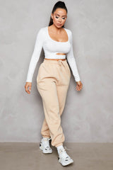 Stone Oversized High Waisted Shirred Drawstring Pocket Detail Cuffed Joggers - Samira