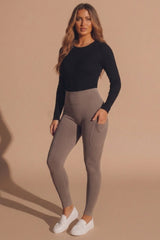 Tan Ribbed High Waisted Pocket Detail Leggings - Syra