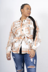 Stone Check Tie Waist Shacket-Alyan