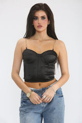 Black Chain Detail Bustier Corset Top - Amity