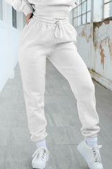 Cream Long Sleeve Cropped Fleece Hoodie & Cuffed Joggers Loungewear Set - Layla