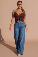 Brown Lace Handkerchief Hem Cami Top - Fynao
