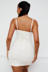 Cream Mesh Ruched Corset Strappy Bodycon Mini Dress - Penny