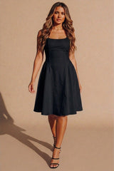 Black Square Neck Sleeveless Skater Midi Dress – Cino
