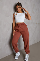 Light Chocolate Oversized High Waisted Shirred Drawstring Pocket Detail Cuffed Joggers - Samira