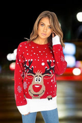 Red Festive Knit Reindeer Royale Christmas Jumper - Jiane