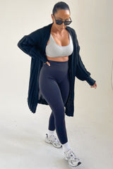 Black Long Sleeve Ribbed Midi Cardigan - Ivy