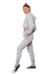 Grey Love Crop Hoodie and Jogger Three Piece Set- Janey
