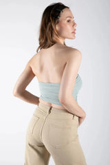 Sage Strapless Lace Up Cut Out Crop Top - Helen