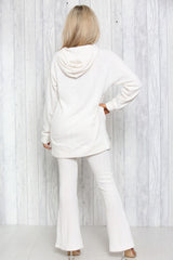 Cream Ribbed Knitted Hoodie & Flared Loungewear Set – Alaya