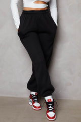 Black Oversized High Waisted Shirred Drawstring Pocket Detail Cuffed Joggers - Samira