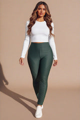Khaki Panel Detail High Waisted Leggings- Kiya