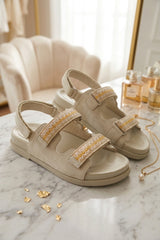 Beige Gladiator Style Flat Sandals - Jessica